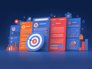 Illustration of digital site and process management with dashboards and security features