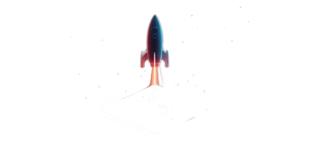 Raketos pakilimo iliustracija, simbolizuojanti naujos svetainės ar el. parduotuvės projekto startą.