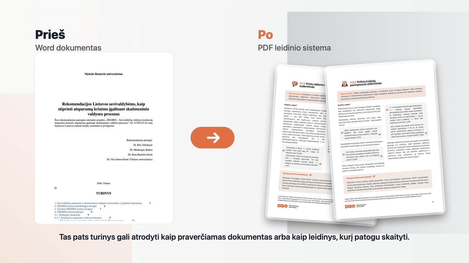 Comparison of the layout of the MRU Recommendations publication before and after PDF design